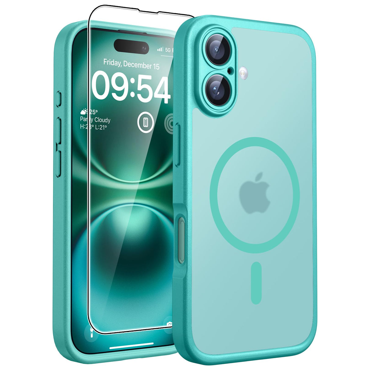 TOCOL Magnetic for iPhone 16 Plus Case 6.7-Inch, Fit for MagSafe, Upgraded [Full Camera Protection], [14FT Military Grade Drop Tested] Shockproof Slim Translucent Matte Back Phone Cover (Teal)