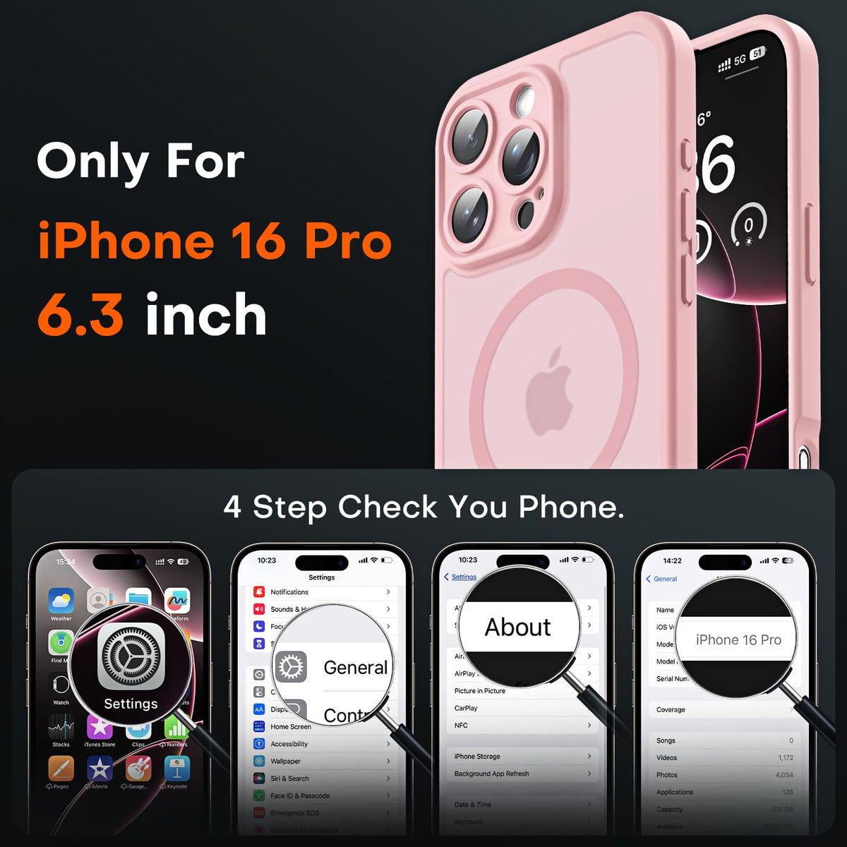 TOCOL for iPhone 16 Pro Case, Compatible with MagSafe, Light Pink