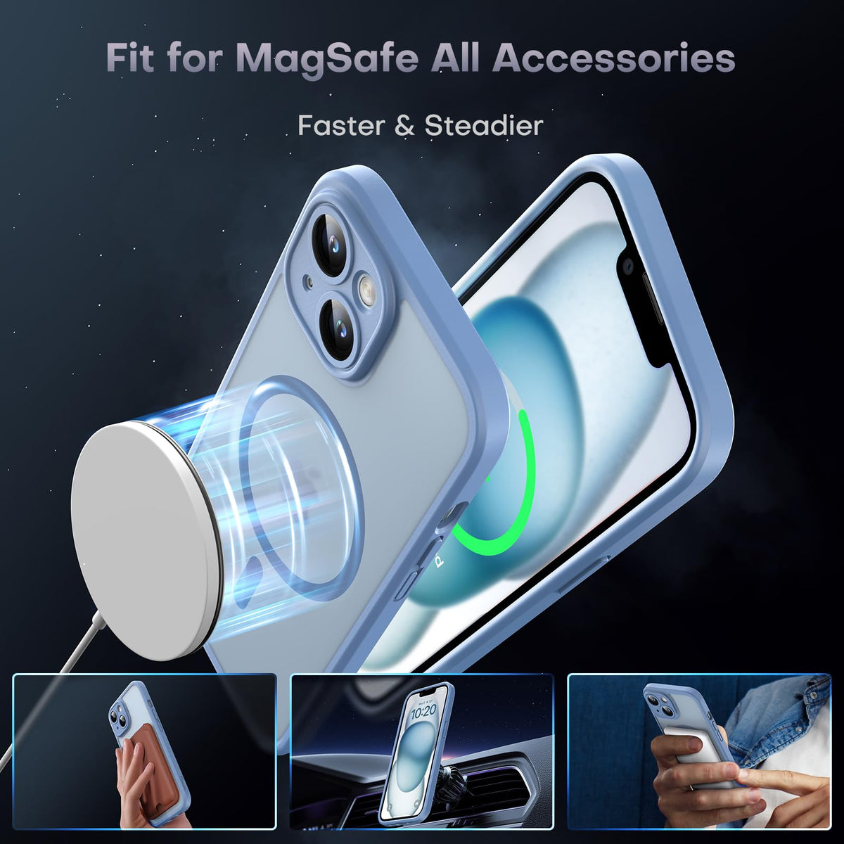 TOCOL Magnetic for iPhone 15 Case 6.1-Inch, Fit for MagSafe, Upgraded [Full Camera Protection], [14FT Military Grade Drop Tested] Shockproof Slim Translucent Matte Back Phone Cover (Light Blue)