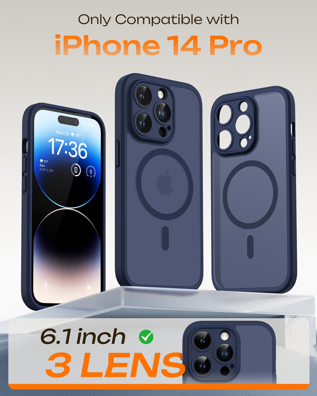 TOCOL Magnetic for iPhone 14 Pro Case, Upgraded [Full Camera Protection], Fit for MagSafe, [Military Grade Drop Tested] Translucent Matte Back Cover 6.1", Midnight Blue