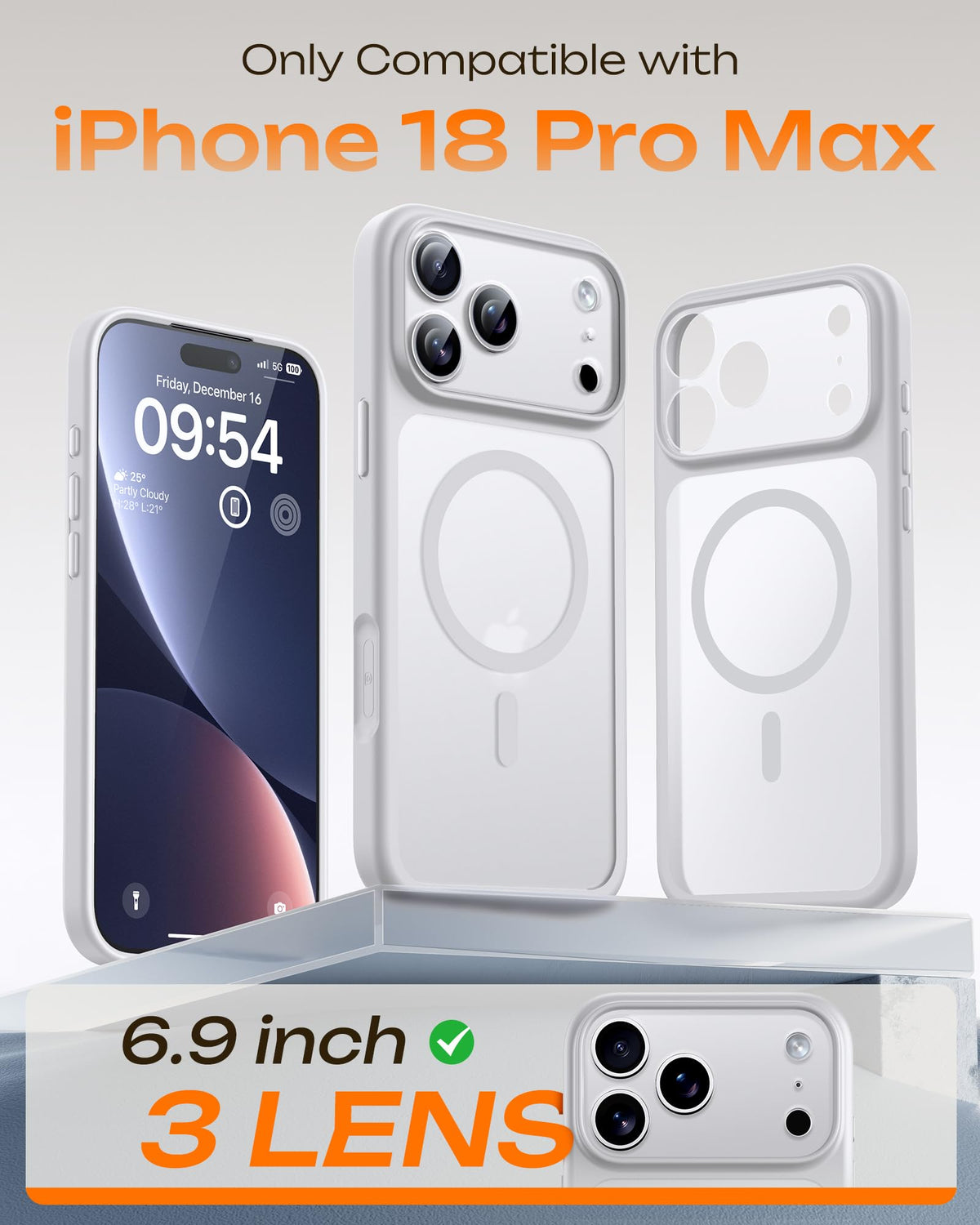 TOCOL for iPhone 18 Pro Max Case, Compatible with MagSafe, White