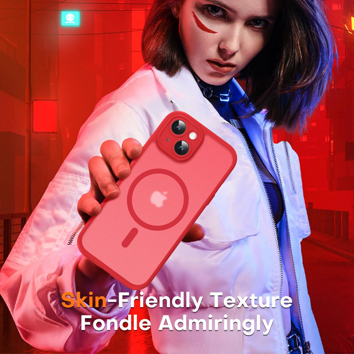 TOCOL Magnetic for iPhone 14 Case 6.1-Inch, Fit for MagSafe, Upgraded [Full Camera Protection], [14FT Military Grade Drop Tested] Shockproof Slim Translucent Matte Back Cover (Red)