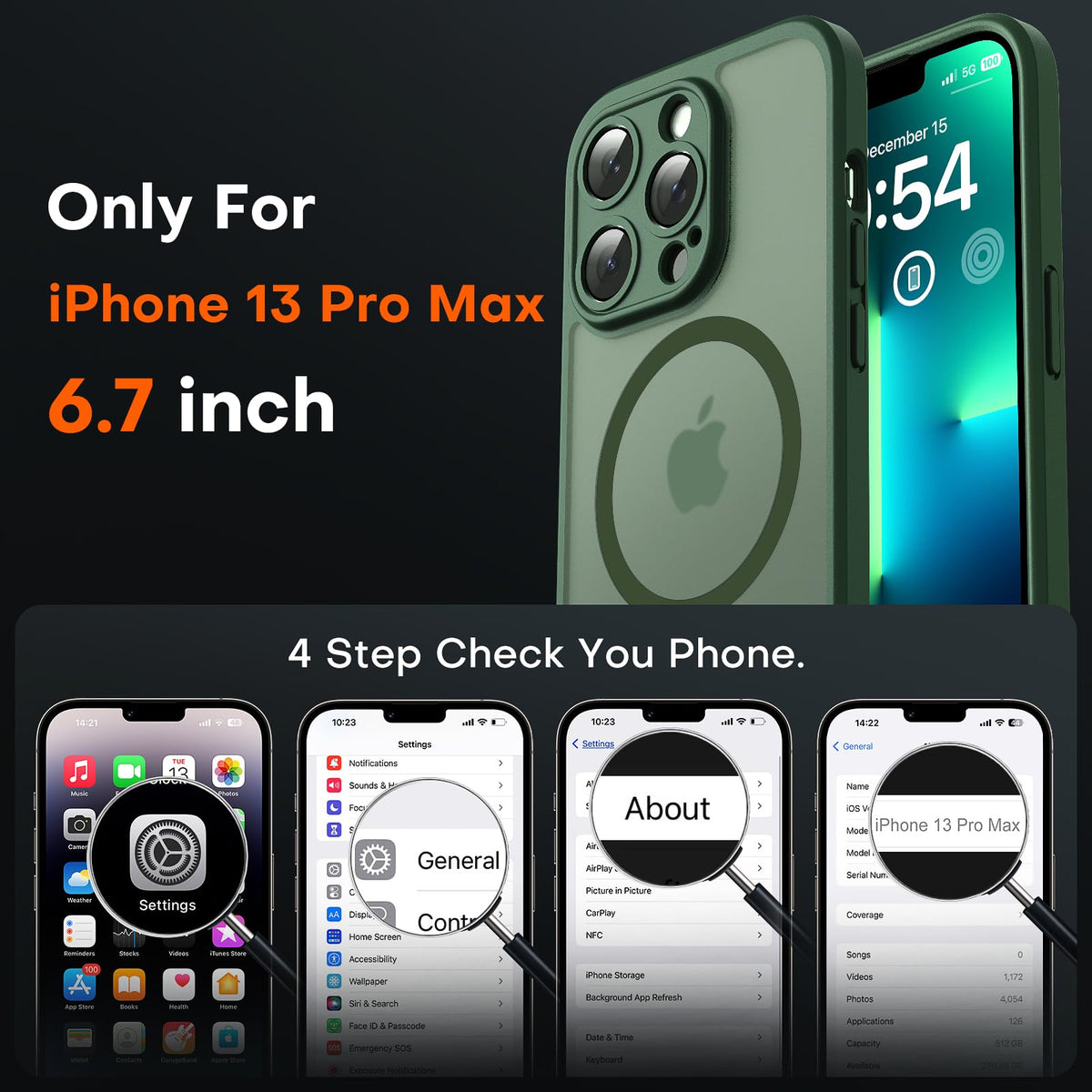 TOCOL for iPhone 13 Pro Max Case, Compatible with MagSafe, Alpine Green