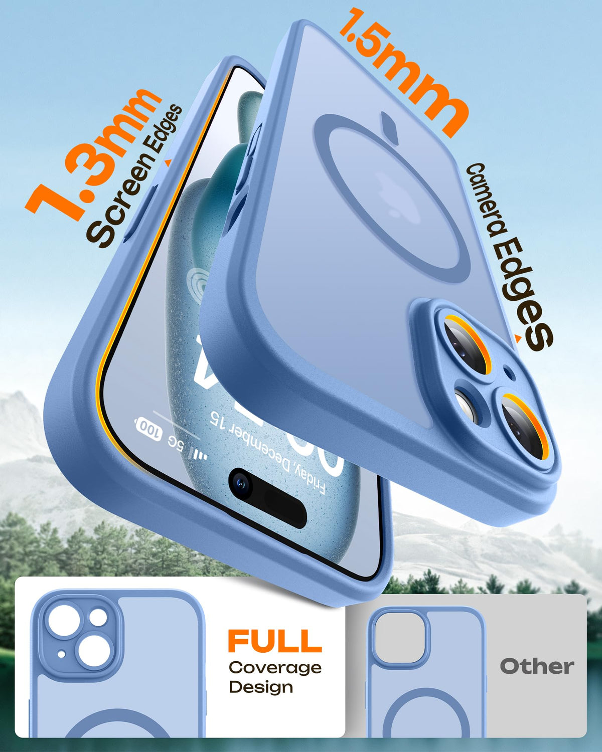 TOCOL for iPhone 15 Plus Case, Compatible with MagSafe, Light Blue