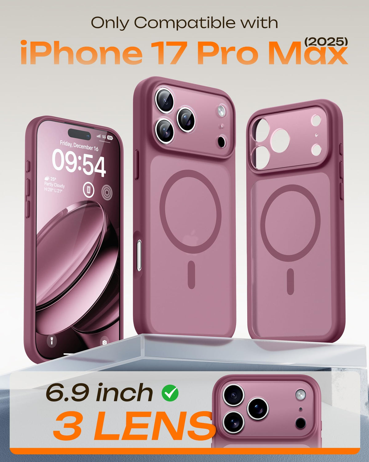 TOCOL for iPhone 17 Pro Max Case, Compatible with MagSafe, Plum