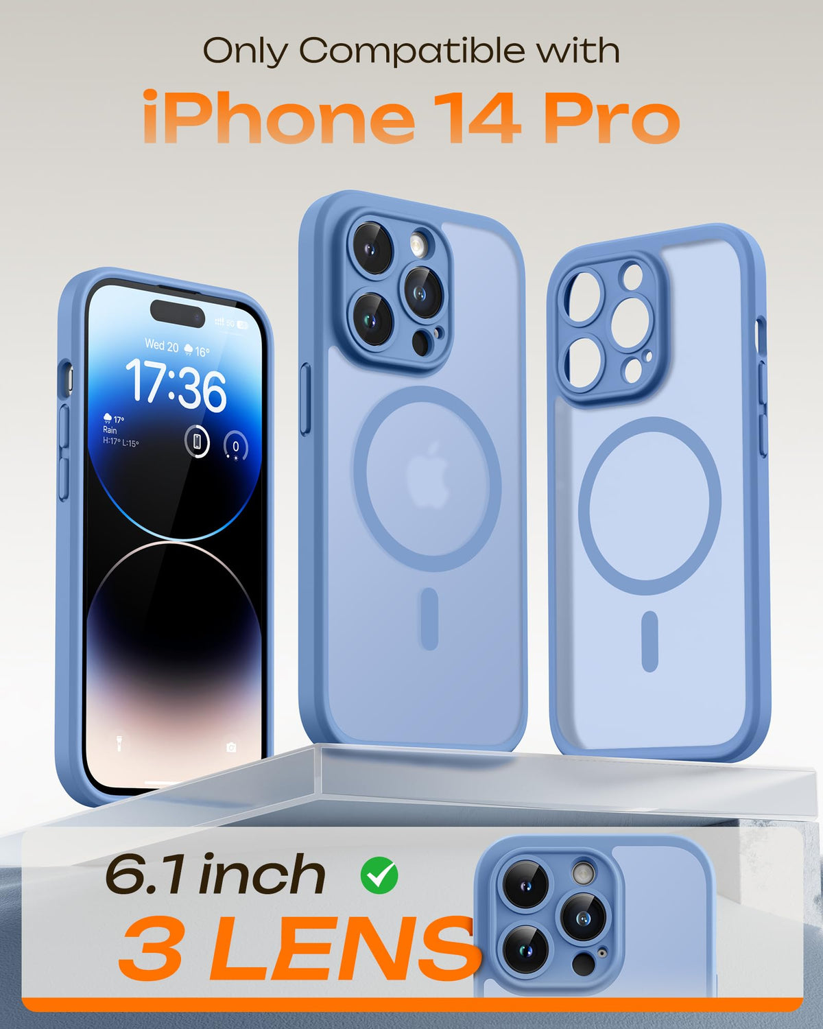 TOCOL for iPhone 14 Pro Case, Compatible with MagSafe, Light Blue