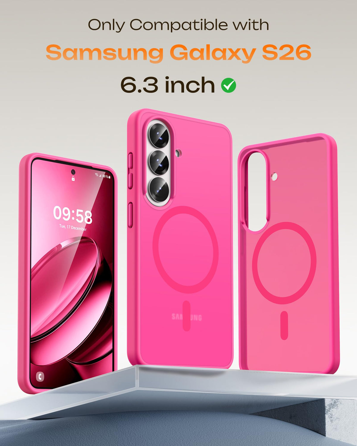 TOCOL for Samsung Galaxy S26 Case, Compatible with MagSafe, Hot Pink