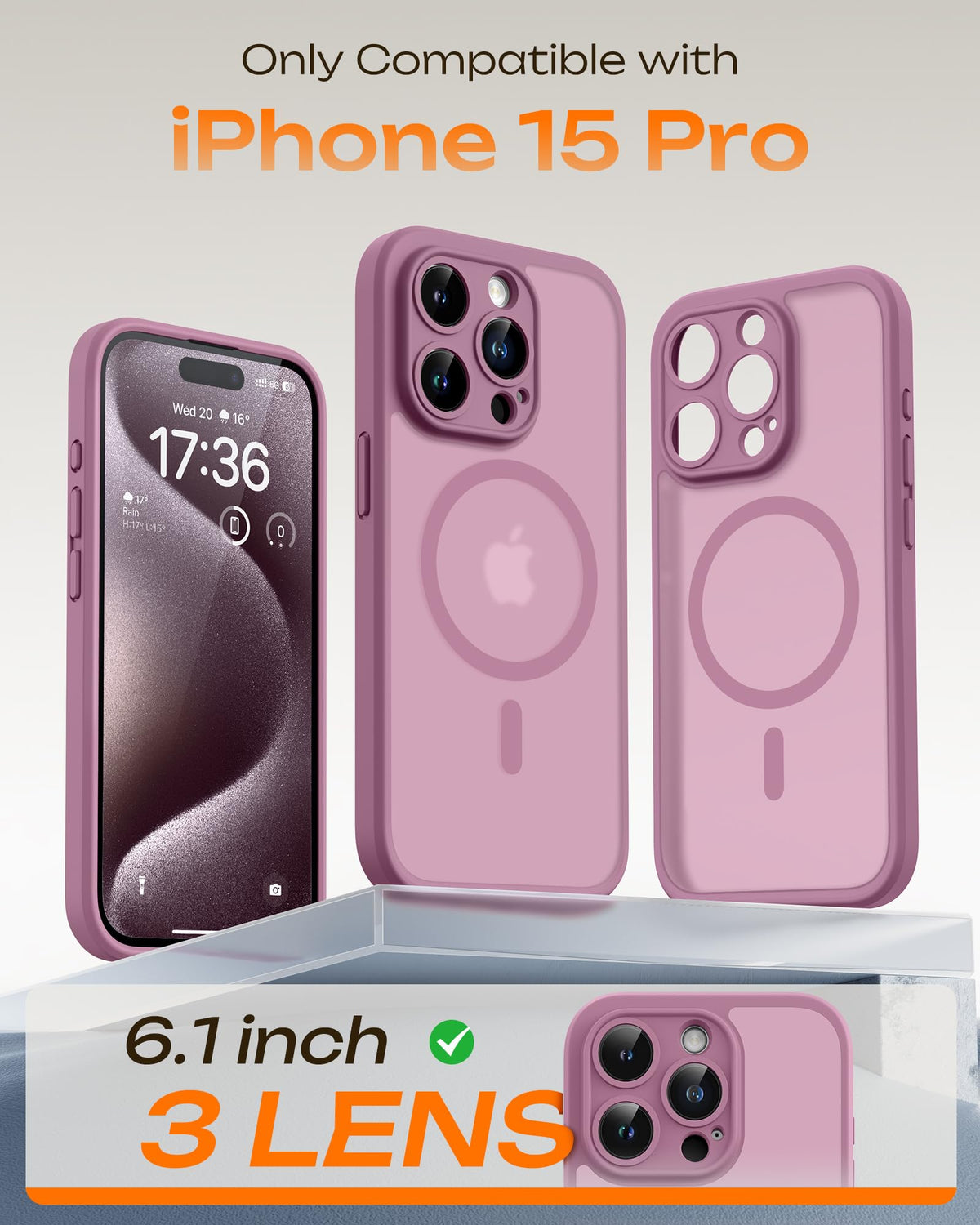 TOCOL for iPhone 15 Pro Case, Compatible with MagSafe, Lilac Purple