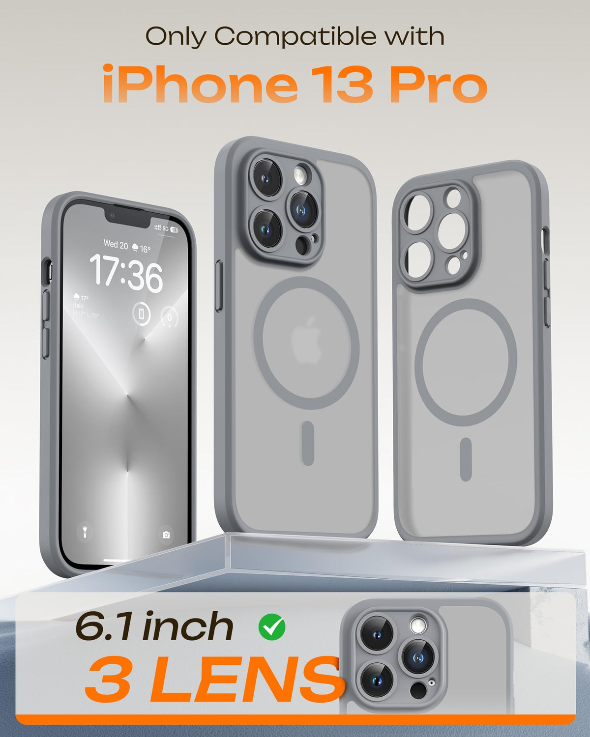 TOCOL for iPhone 13 Pro Case, Compatible with MagSafe, Gray