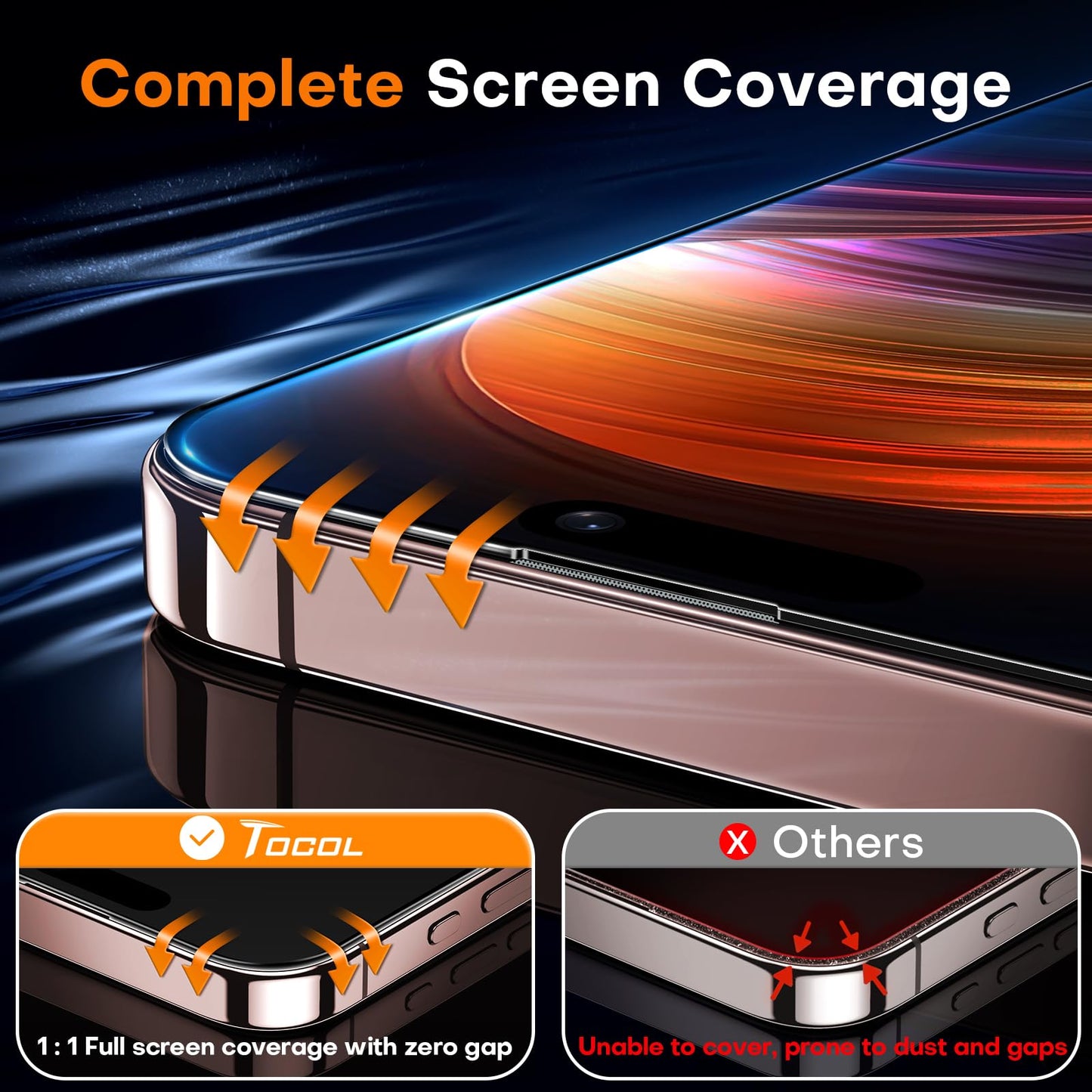 TOCOL for 17 Pro Max / 16 Pro Max Privacy Screen Protector 6.9-Inch, True 25°Anti Spy, Instant Installation, Full Coverage Protection, Tempered Glass Shatterproof, Case Friendly, 2 Pack
