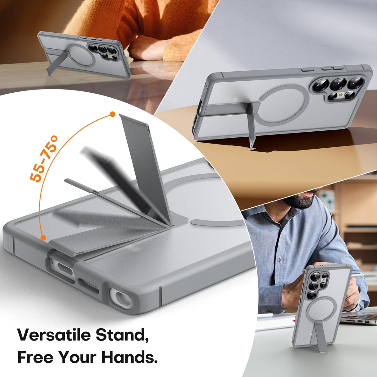 TOCOL for Samsung Galaxy S25 Ultra Case with Stand, Fit for MagSafe, Gray