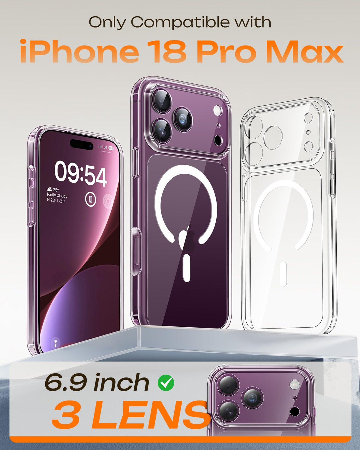 TOCOL for 18 Pro Max Case, Compatible with Magnetic, Clear