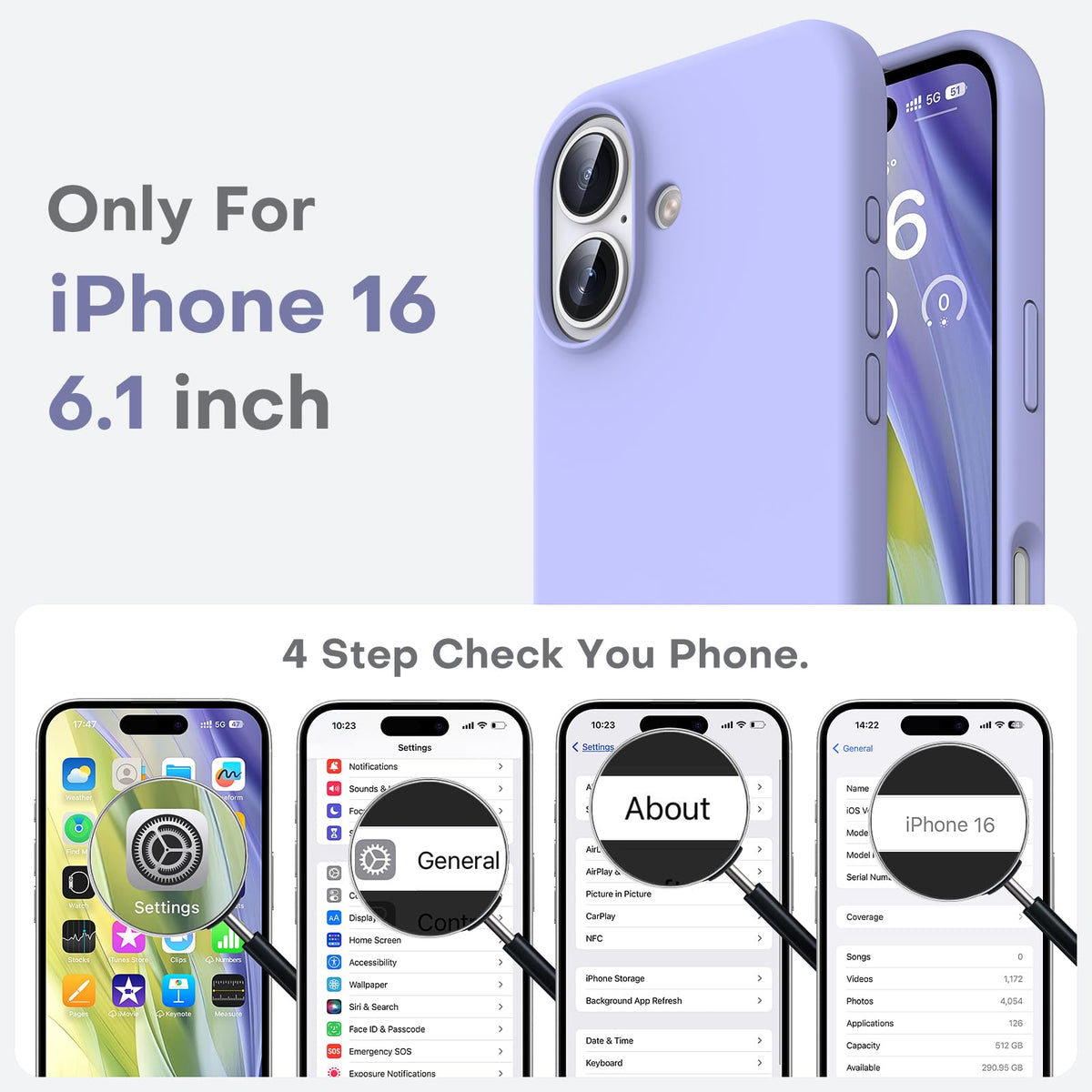 TOCOL Silicone Case for iPhone 16, Shockproof, Non-Slip, Anti-Fingerprint, Scratch-Resistant Mobile Phone Case for iPhone 16, Purple