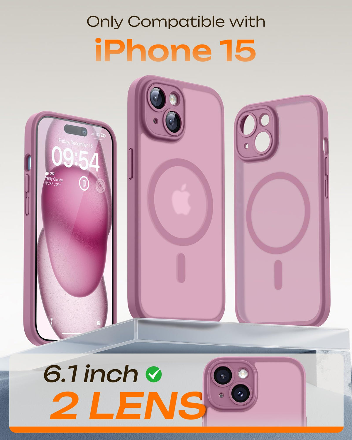 TOCOL for iPhone 15 Case, Compatible with MagSafe, Lilac Purple