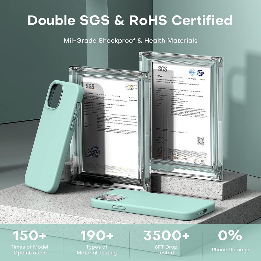 TOCOL 5 in 1 for iPhone 12 Case/iPhone 12 Pro Case 6.1", with 2 Pack Screen Protector + 2 Pack Camera Lens Protector, Silicone Slim Shockproof Cover [Anti-Scratch] [Drop Protection], Mint Green