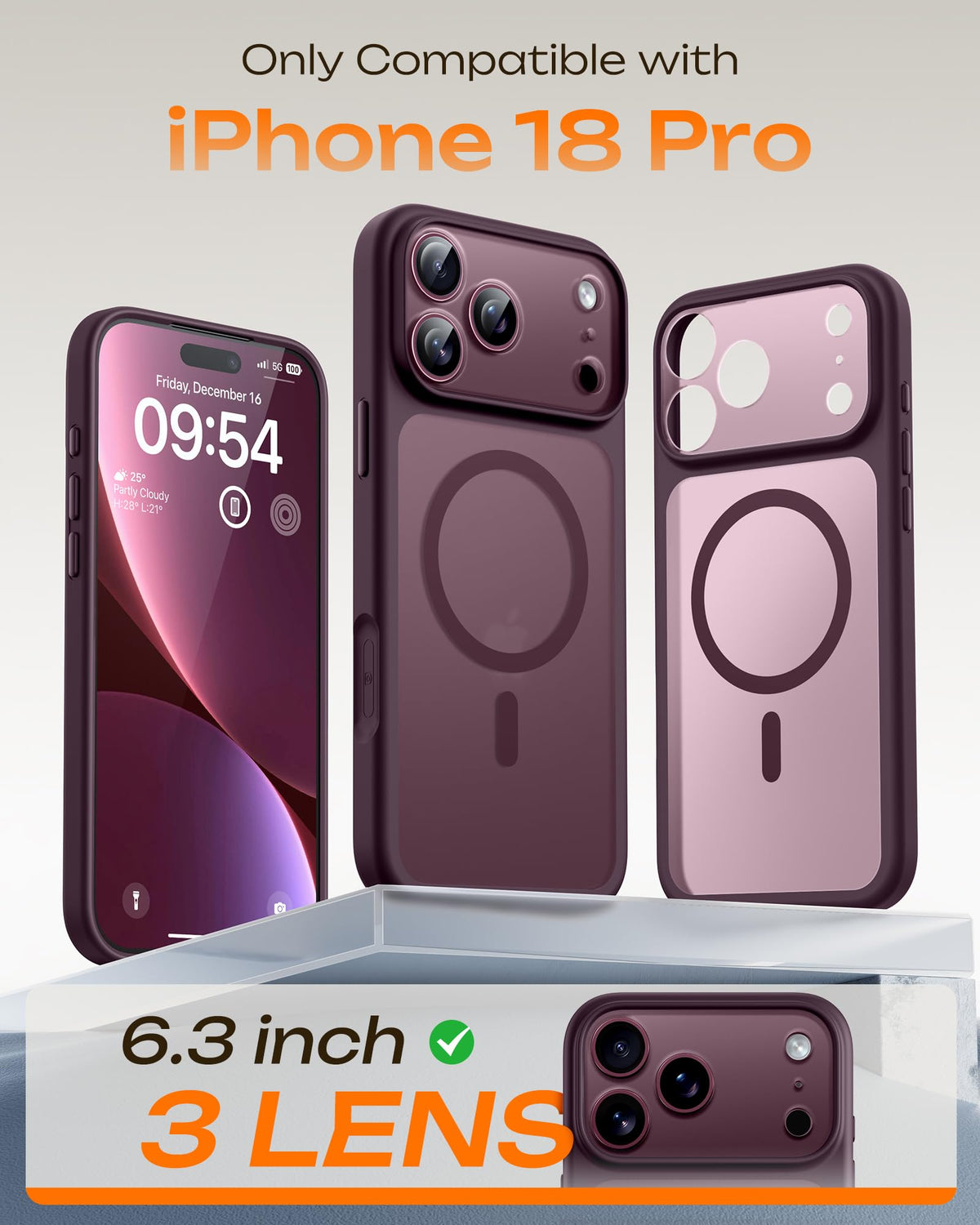 TOCOL for iPhone 18 Pro Case Burgundy, Compatible with MagSafe