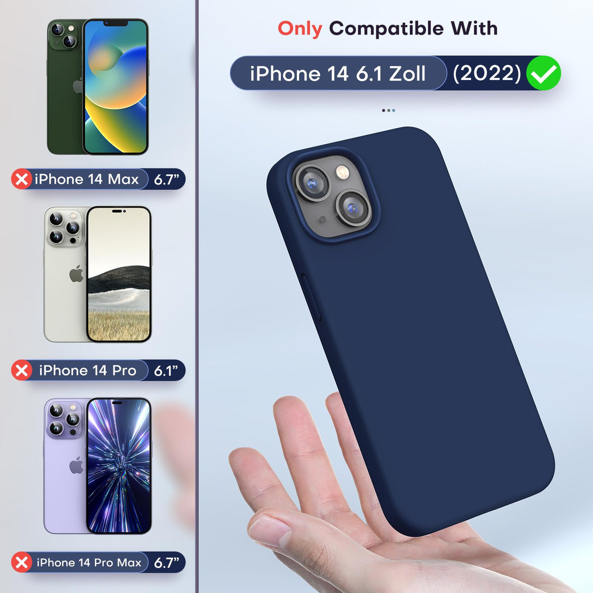 TOCOL for iPhone 14 Case, Slim Silicone Case for 14 6.1 Inch, Precise Fit, Anti-Slip, Drop Protection, Blue