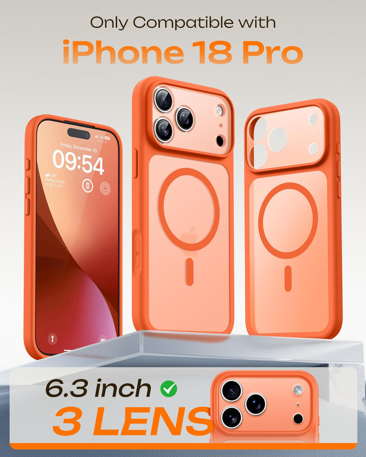 TOCOL for iPhone 18 Pro Case, Compatible with MagSafe, Orange