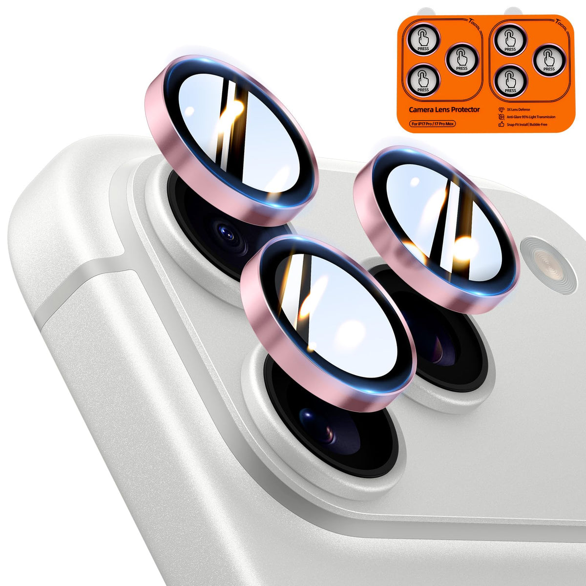TOCOL Camera Lens Protector for iPhone 17 Pro Max/iPhone 17 Pro Tempered Glass HD Individual Scratch Resistant Camera Cover Accessories Case Friendly 2 Pack（Pink）