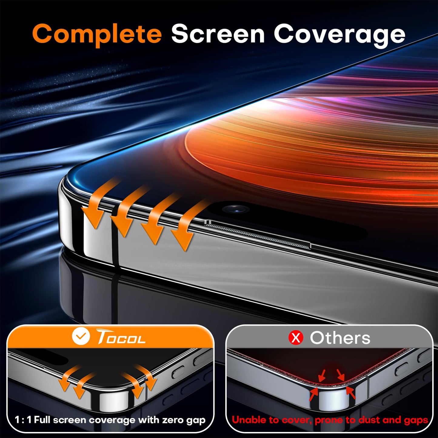 TOCOL 2 Pack for iPhone 16 Privacy Screen Protector 6.1-Inch, True 25°Anti Spy, Instant Installation, 16FT Military Grade Shatterproof, Tempered Glass, Case Friendly, HD Full Coverage Protection