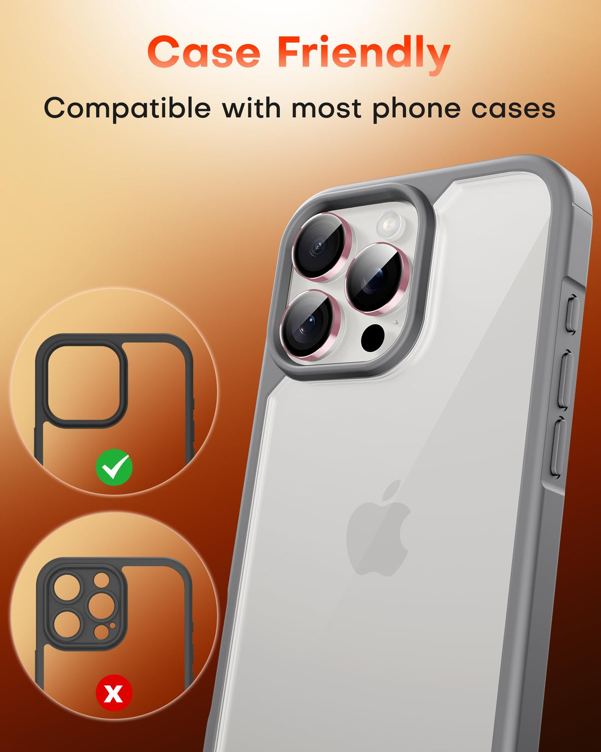 TOCOL for iPhone 16 Pro Max Camera Lens Protector/iPhone 16 Pro Camera Lens Protector Tempered Glass HD Individual Scratch Resistant Cover Accessories Case Friendly 2 Pack（Pink）