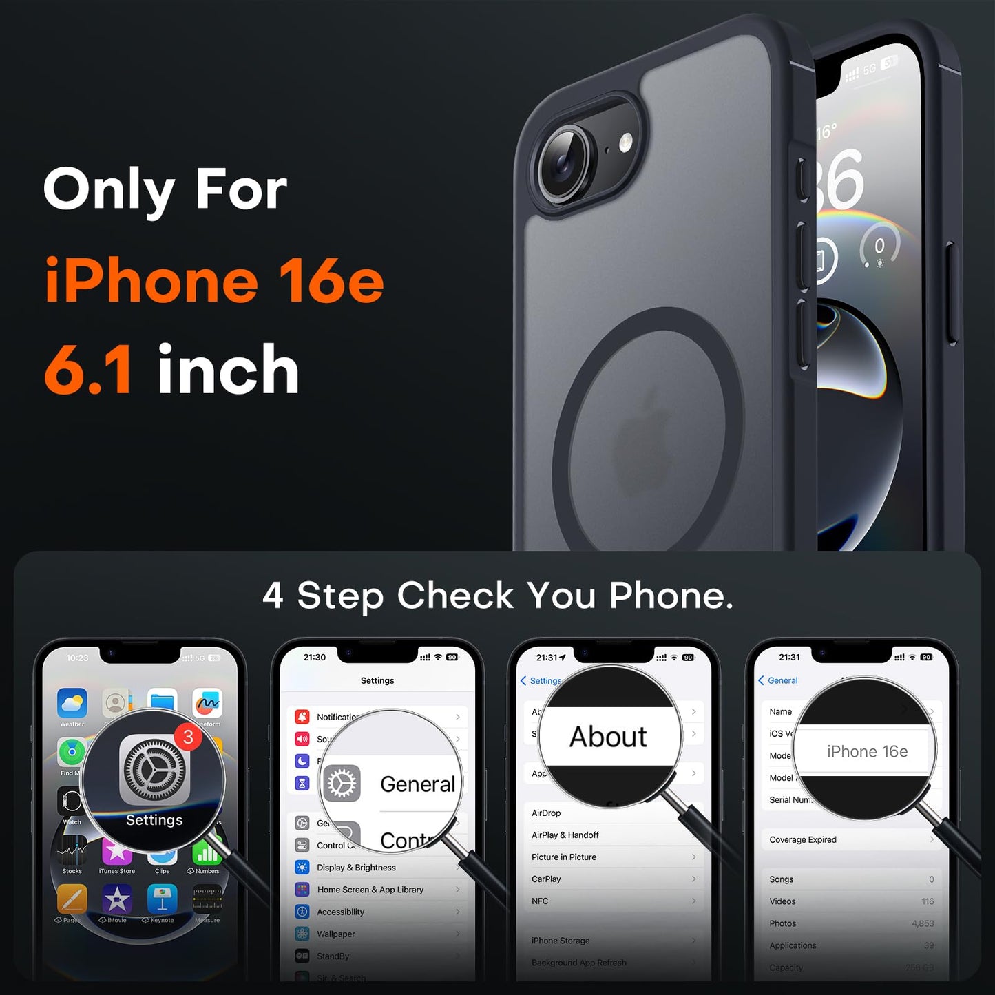 TOCOL for iPhone 17e/16e Case, Compatible with MagSafe, Black