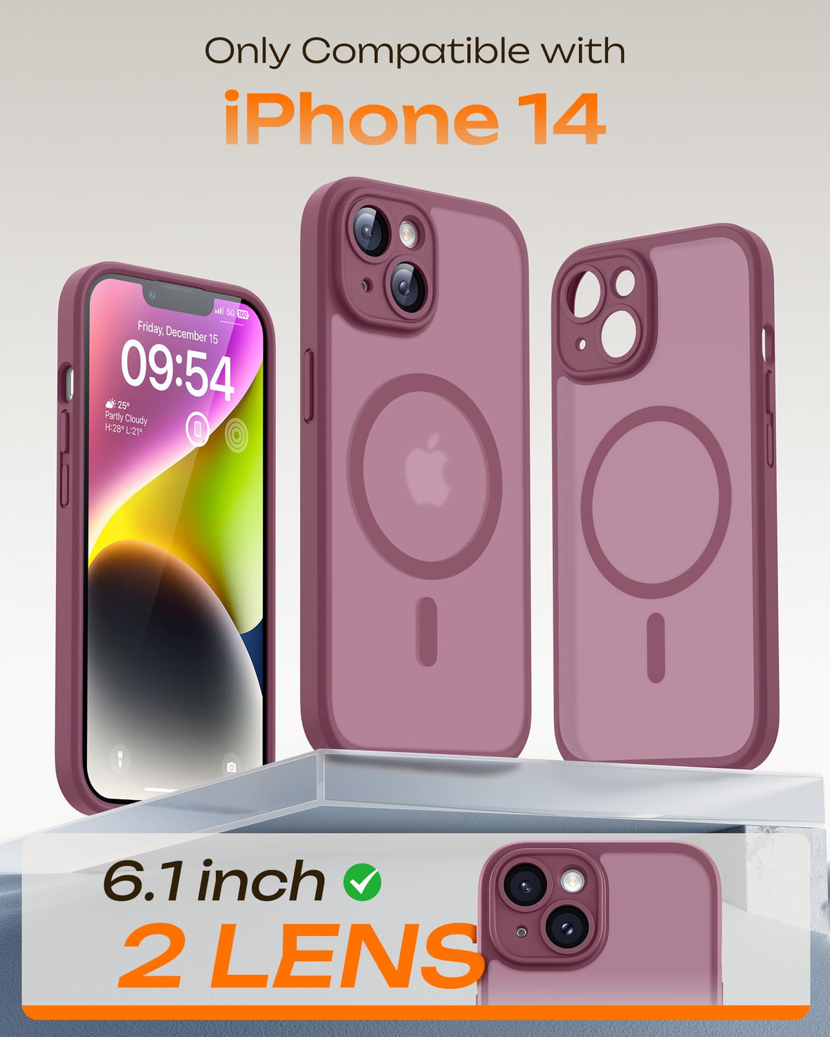 TOCOL for iPhone 14 Case, Compatible with MagSafe, Plum