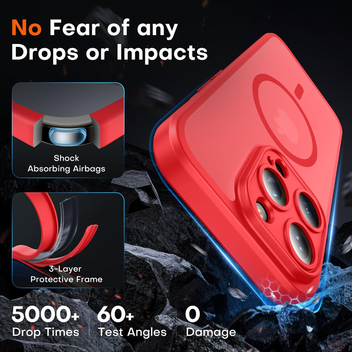 TOCOL for iPhone 15 Pro Case, Compatible with MagSafe, Red