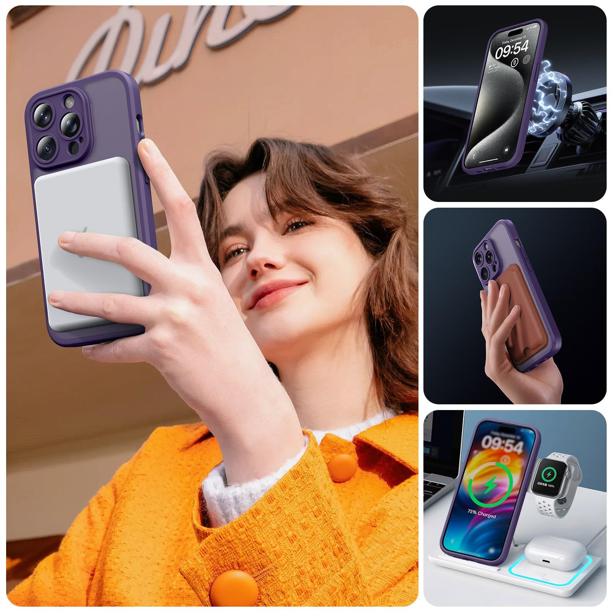 TOCOL for iPhone 15 Pro Case, Compatible with MagSafe, Mdnight Purple