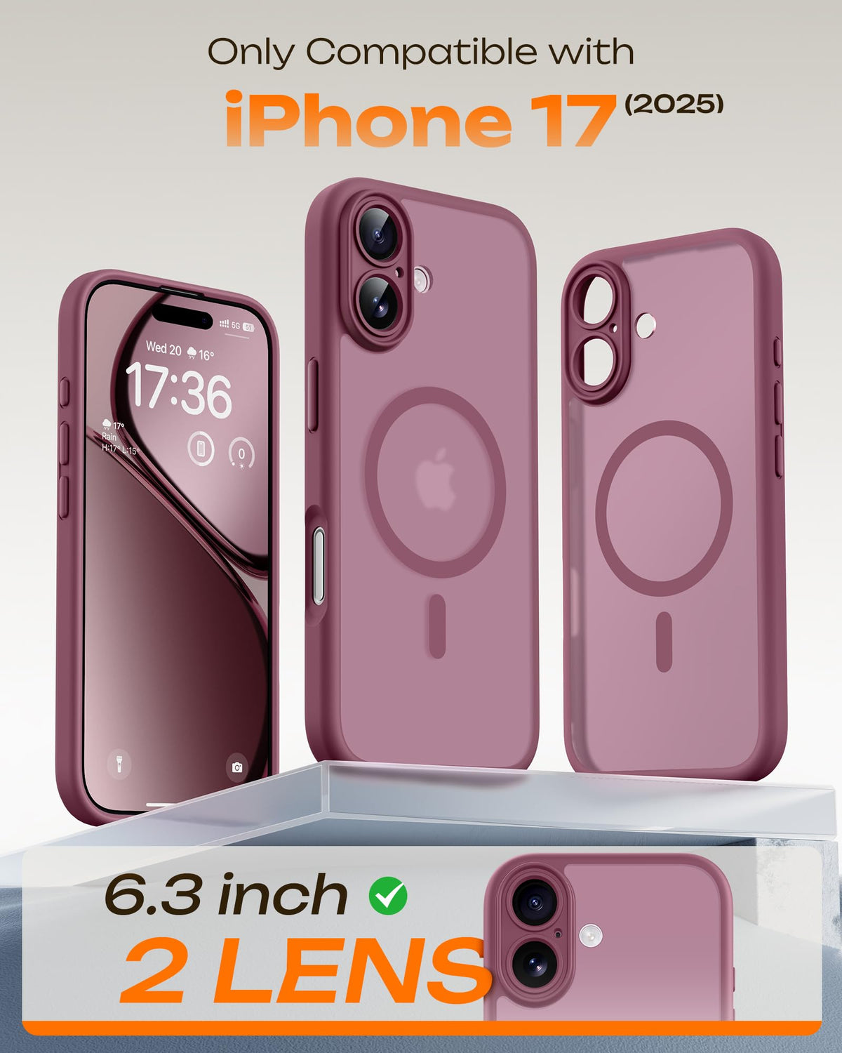 TOCOL for iPhone 17 Case, Compatible with MagSafe, Plum