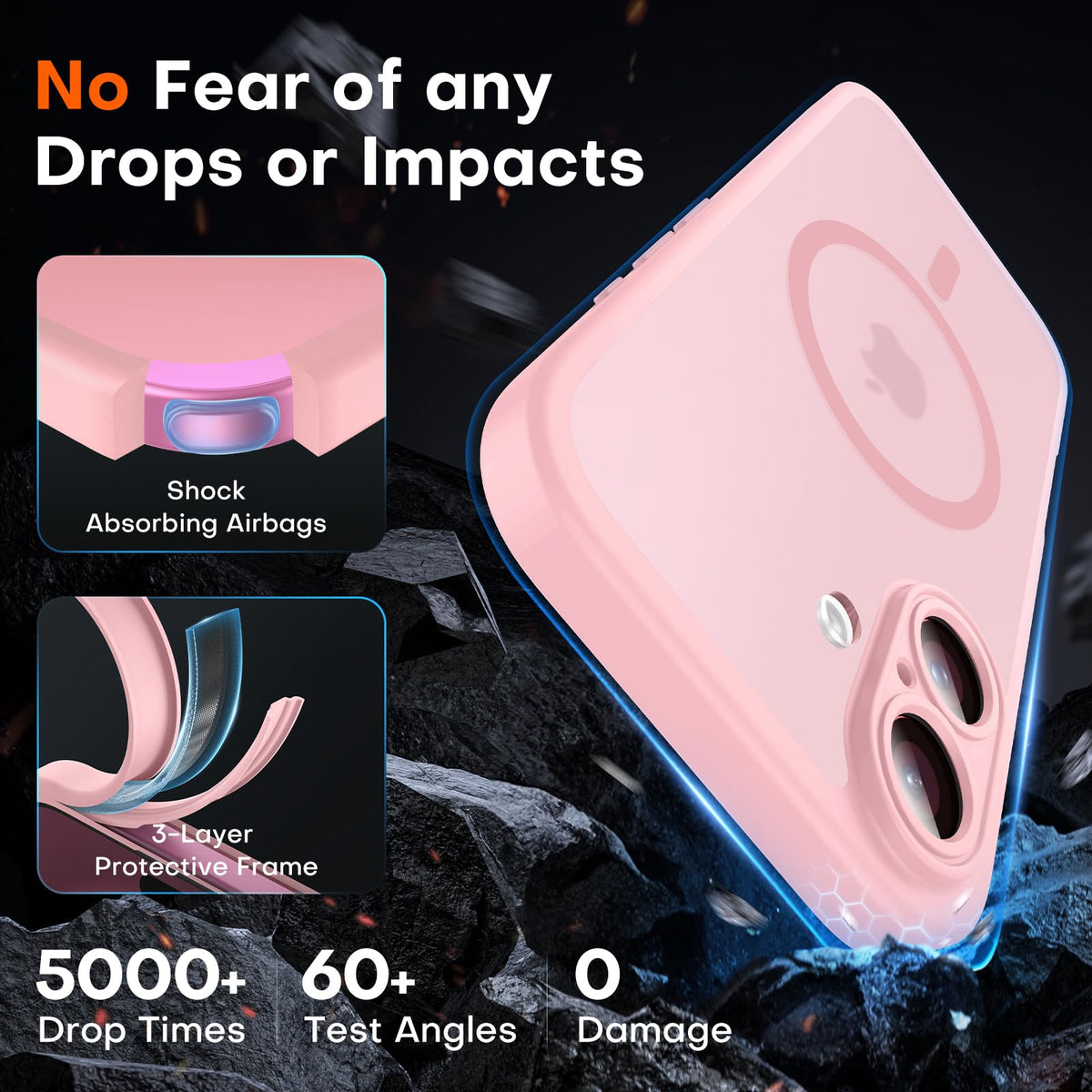 TOCOL for iPhone 16 Case, Compatible with MagSafe, Light Pink