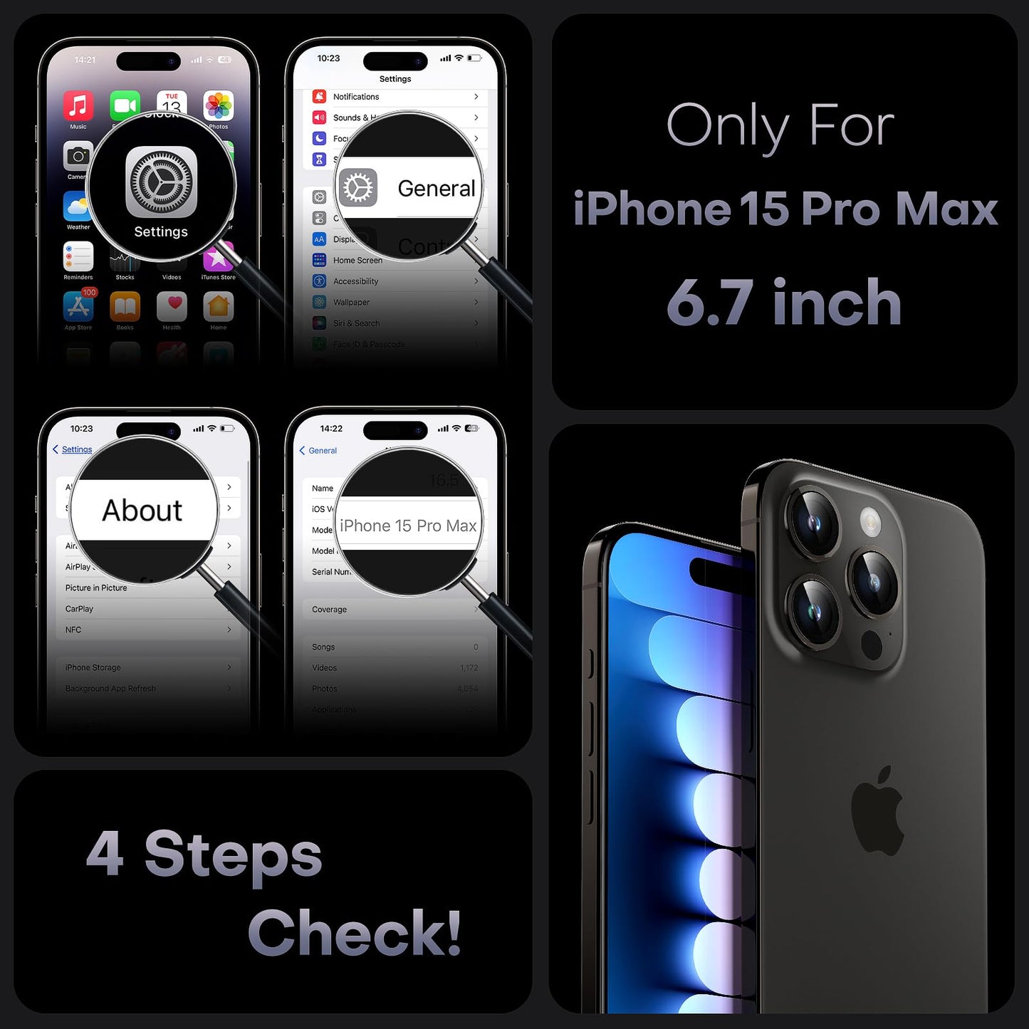 TOCOL for iPhone 15 Pro Max Case, Compatible with MagSafe, Black