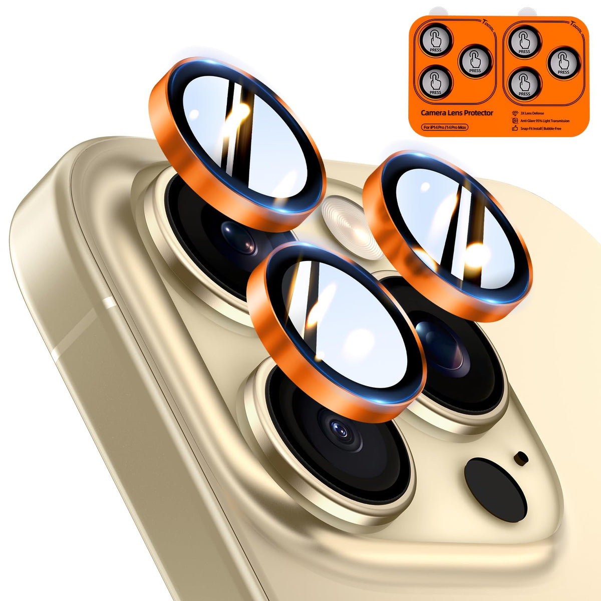 TOCOL for iPhone 14 Pro Max Camera Lens Protector/iPhone 14 Pro Camera Lens Protector Tempered Glass HD Individual Scratch Resistant Cover Accessories Case Friendly 2 Pack（Orange）