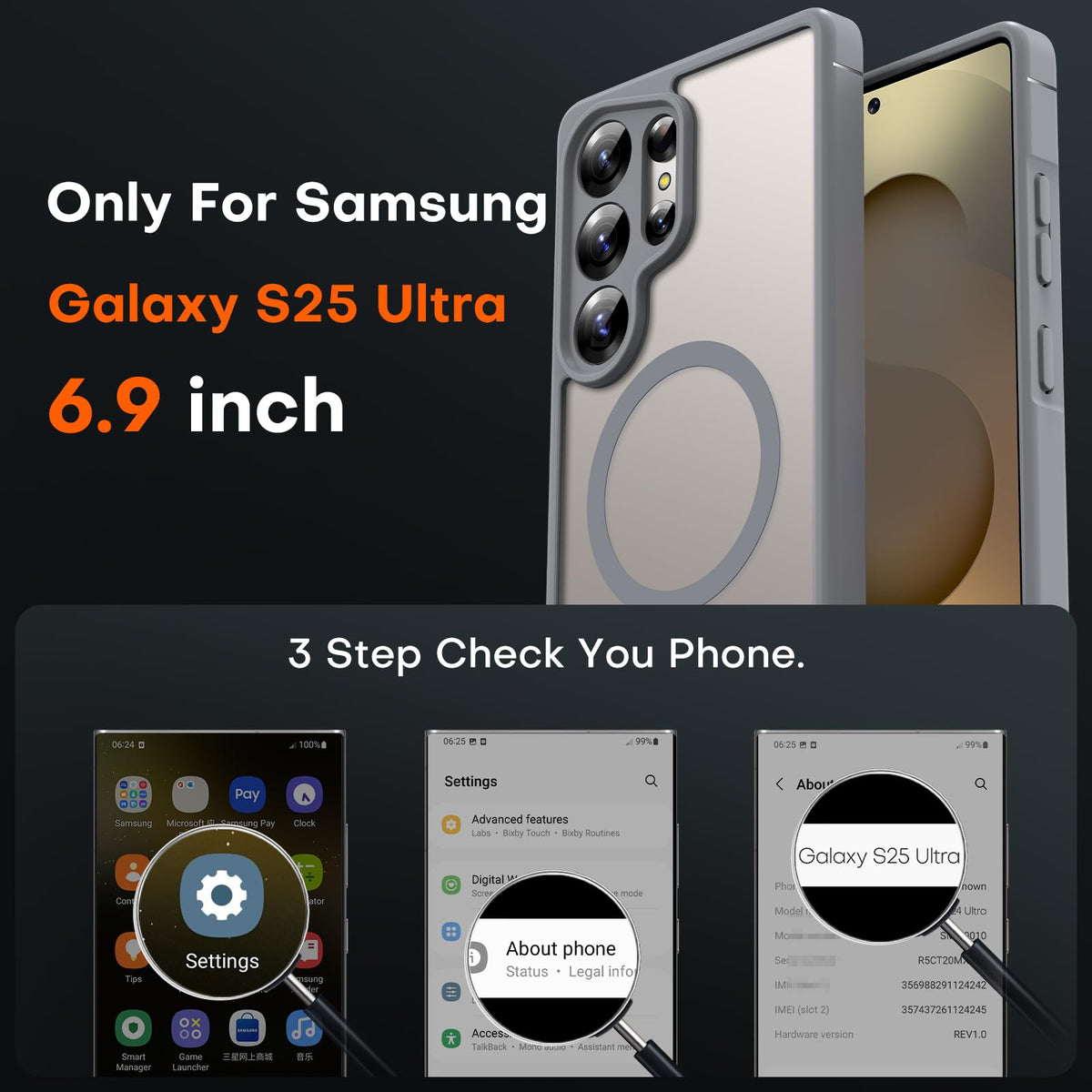 TOCOL for Samsung Galaxy S25 Ultra Case, Compatible with MagSafe, Gray