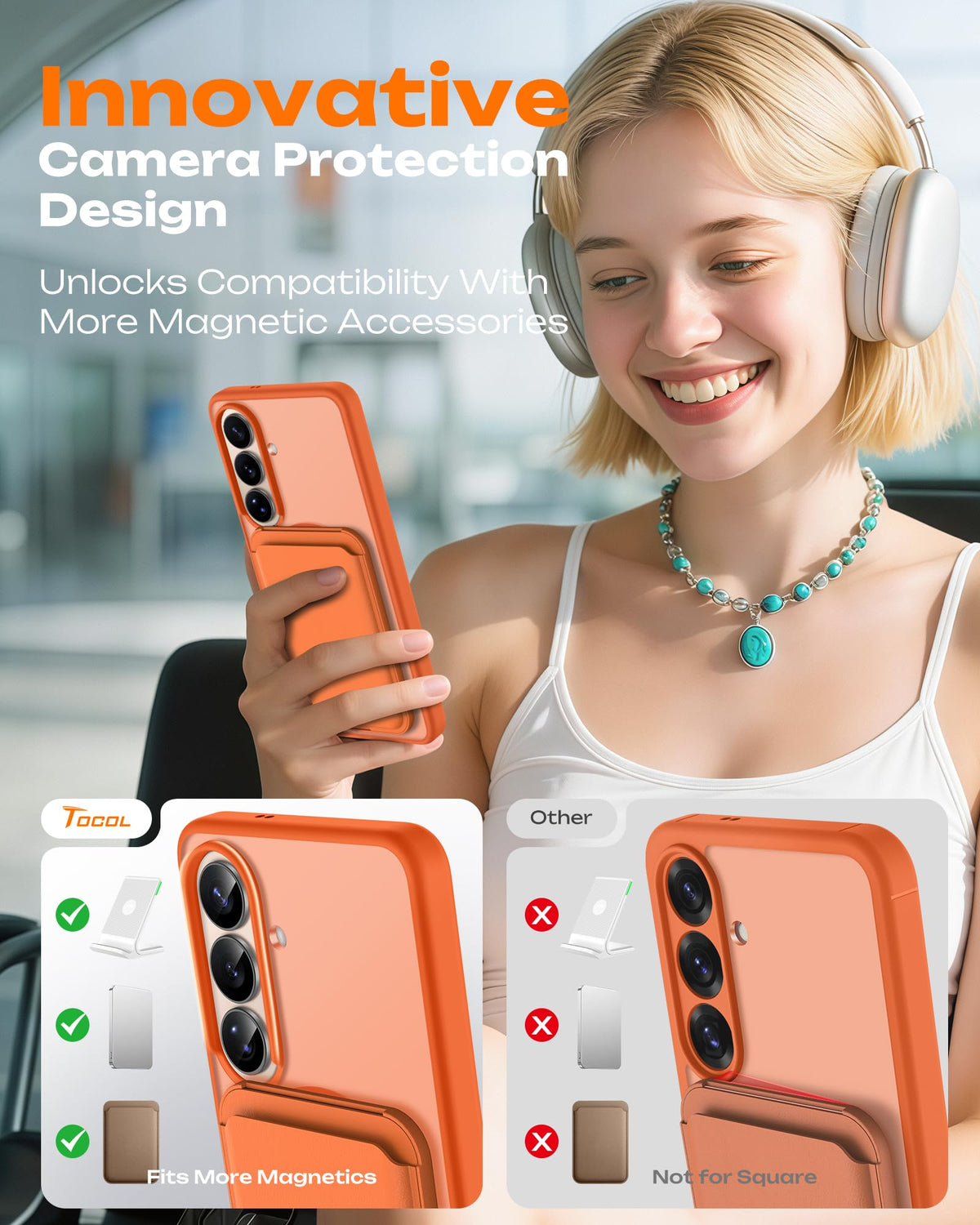 TOCOL for Samsung Galaxy S26 Case, Compatible with MagSafe, Orange