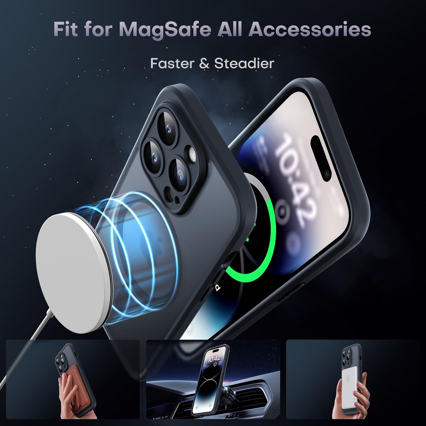 TOCOL for iPhone 14 Pro Case, Compatible with MagSafe, Black