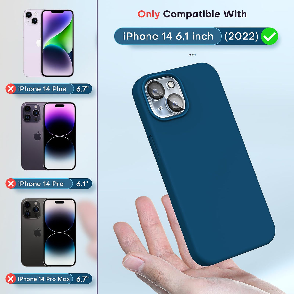 TOCOL for iPhone 14 Case, Slim Silicone Case for 14 6.1 Inch, Precise Fit, Anti-Slip, Drop Protection, Midnight Blue
