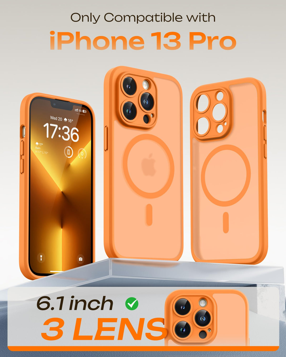 TOCOL for iPhone 13 Pro Case, Compatible with MagSafe, Orange