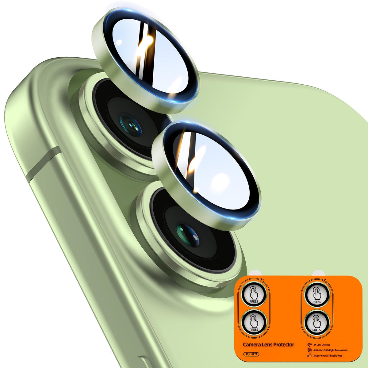 TOCOL Camera Lens Protector for iPhone 17 Tempered Glass HD Individual Scratch Resistant Camera Cover Accessories Case Friendly 2 Pack（Light Green）