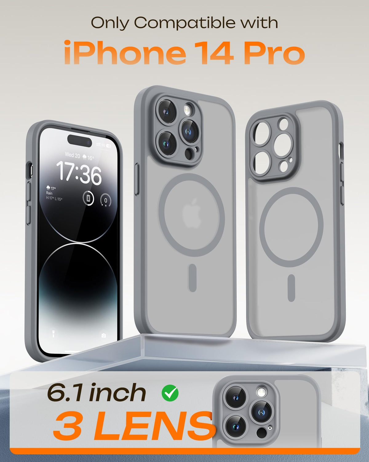 TOCOL for iPhone 14 Pro Case, Compatible with MagSafe, Gray