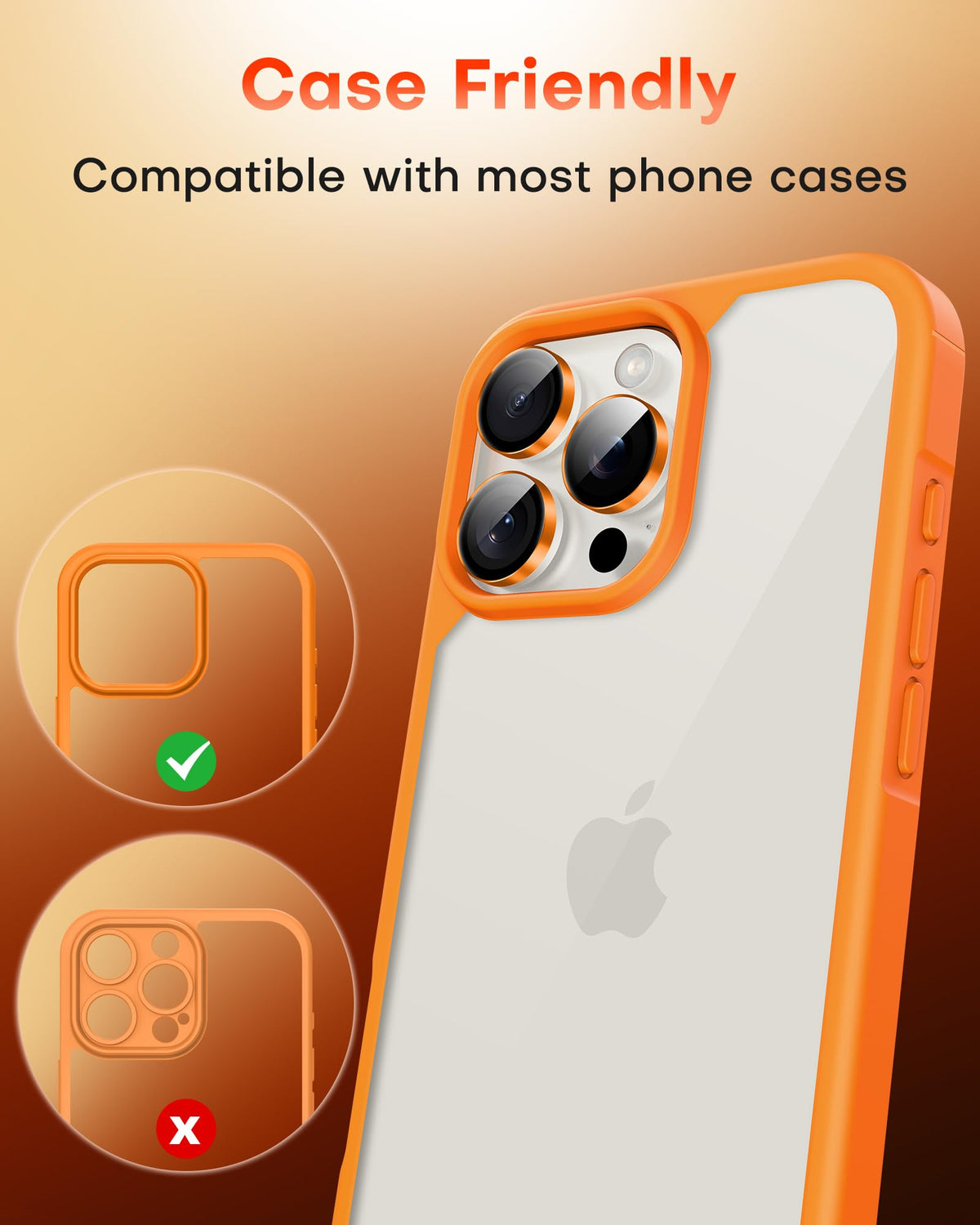 TOCOL for iPhone 15 Pro Max Camera Lens Protector/iPhone 15 Pro Camera Lens Protector Tempered Glass HD Individual Scratch Resistant Cover Accessories Case Friendly 2 Pack（Orange）