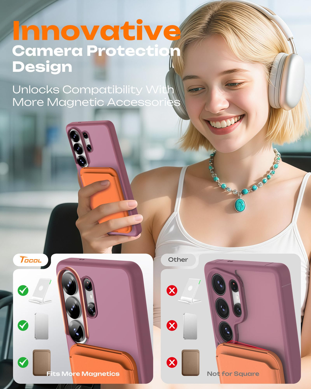 TOCOL for Samsung Galaxy S26 Ultra Case, Compatible with MagSafe, Plum