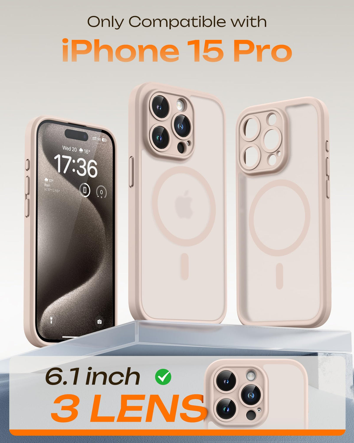 TOCOL Magnetic for iPhone 15 Pro Case, Upgraded Full Camera Protection, Compatible with Magsafe, Drop Protection, Translucent Matte Back Bumper Phone Cover 6.1-Inch (Desert)