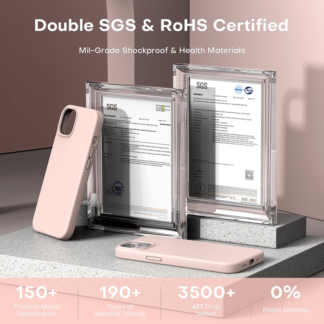 TOCOL 5 in 1 for iPhone 13 Case, with 2 Pack Screen Protector + 2 Pack Camera Lens Protector, Liquid Silicone Phone Case for iPhone 13, Pink