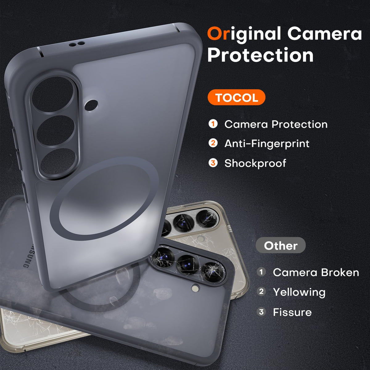 TOCOL for Samsung Galaxy S25 Case, Compatible with MagSafe, Black