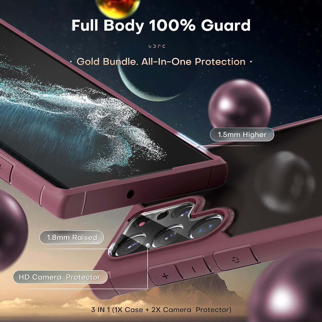 TOCOL for Samsung Galaxy S22 Ultra Case, Drop Protection Matte Case, Plum