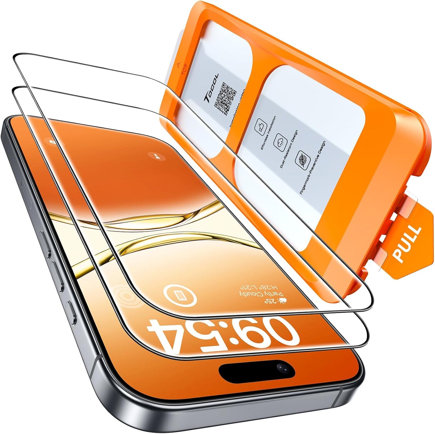 TOCOL 2 Pack Screen Protector for iPhone 17 / iPhone 16 Pro, Instant Installation, Tempered Glass HD Clear, Military Grade Shatterproof Full Coverage Protection Case Friendly