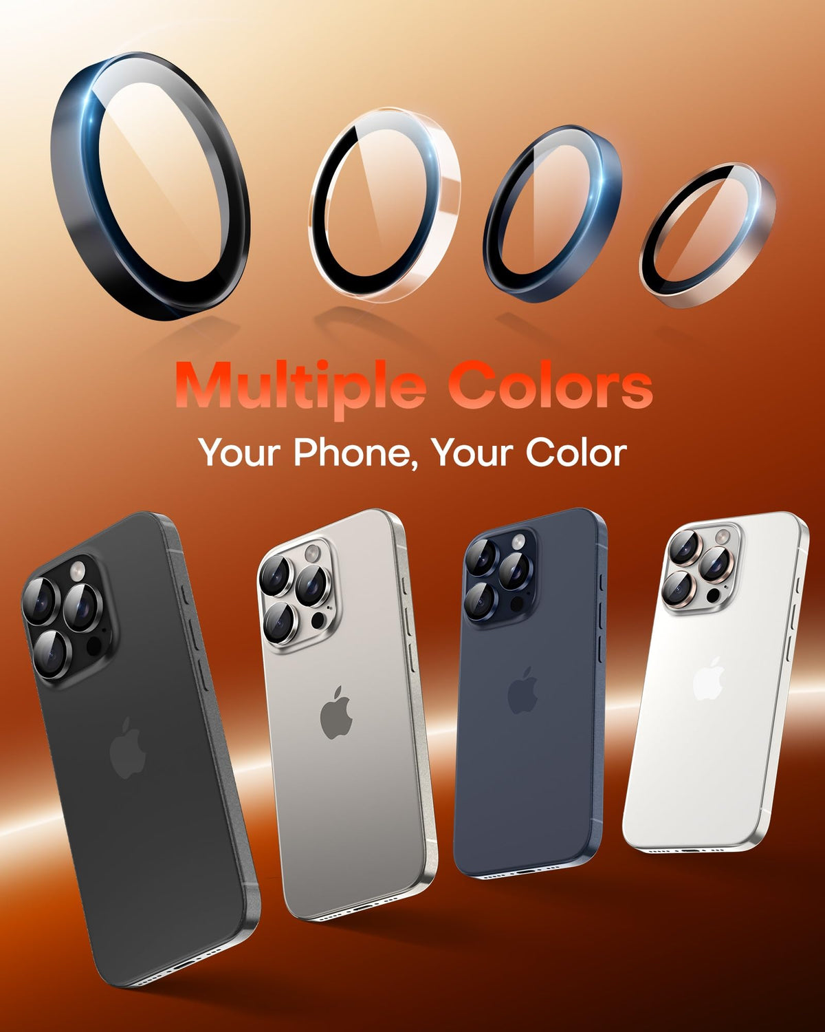 TOCOL for 2 Pack iPhone 15 Pro Max Camera Lens Protector/iPhone 15 Pro Camera Lens Protector Tempered Glass HD Individual Scratch Resistant Cover Accessories Case Friendly（Black）