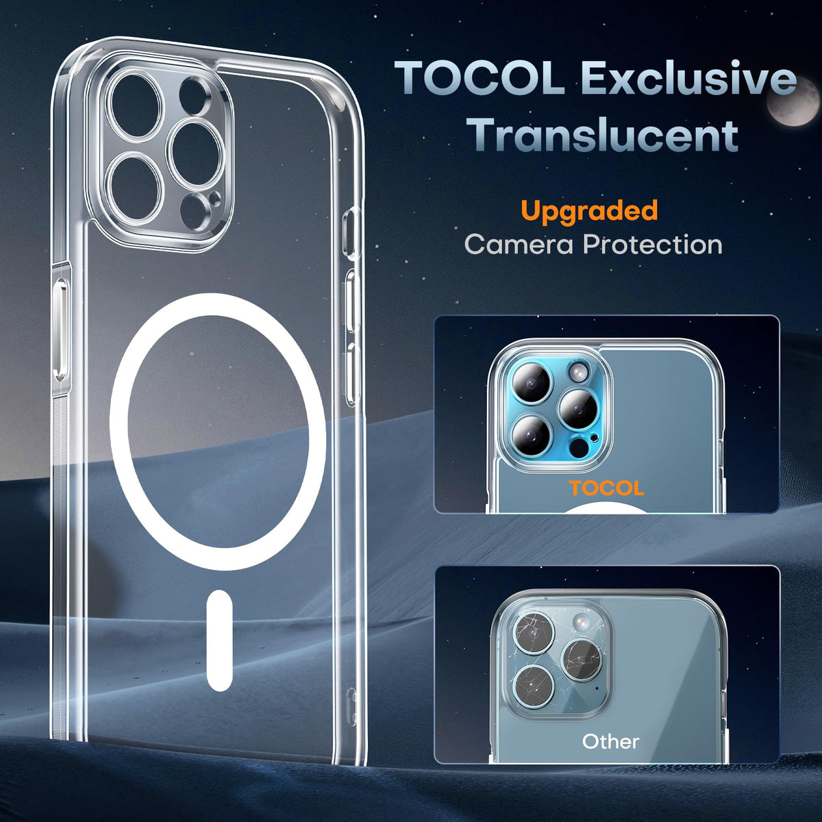 TOCOL Magnetic for iPhone 12 Pro Max Case Clear, Upgraded Full Camera Protection, Compatible with Magsafe, Drop Protection, Phone Cover for iPhone 12 Pro Max 6.7 inch (Clear)