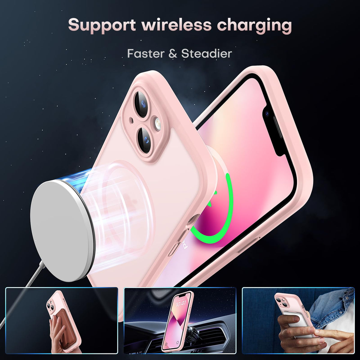 TOCOL for iPhone 13 Case, Compatible with MagSafe, Light Pink